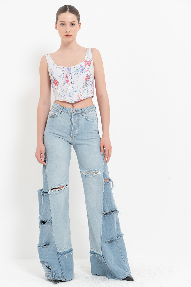 YEŞİL FUŞYA BÜYÜK ÇİÇEK Askılı Balenli Desenli Büstiyer