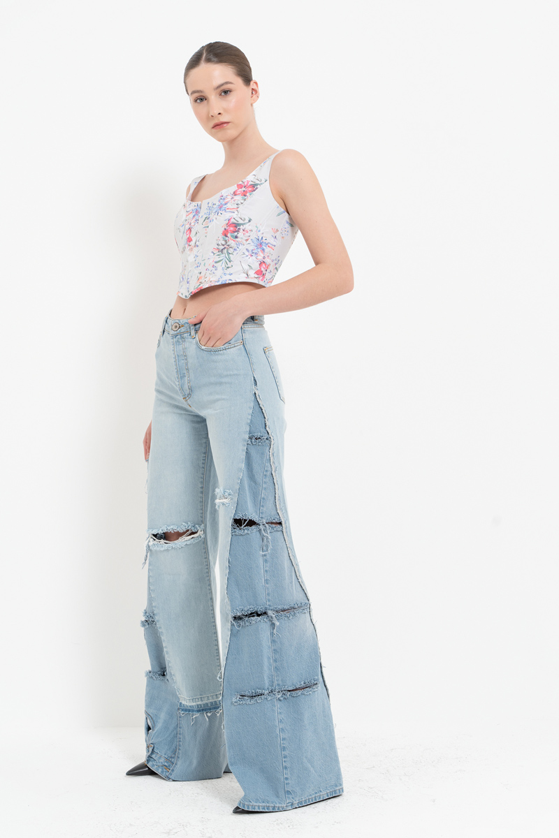 YEŞİL FUŞYA BÜYÜK ÇİÇEK Askılı Balenli Desenli Büstiyer