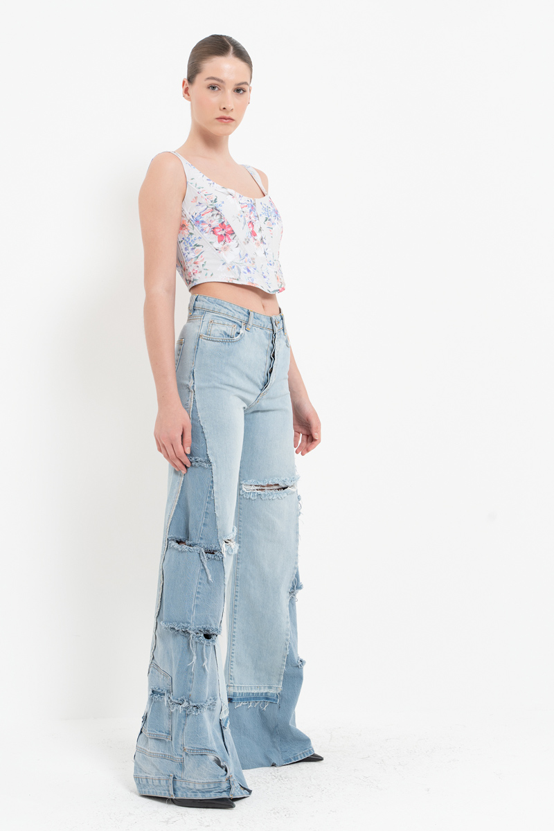 YEŞİL FUŞYA BÜYÜK ÇİÇEK Askılı Balenli Desenli Büstiyer