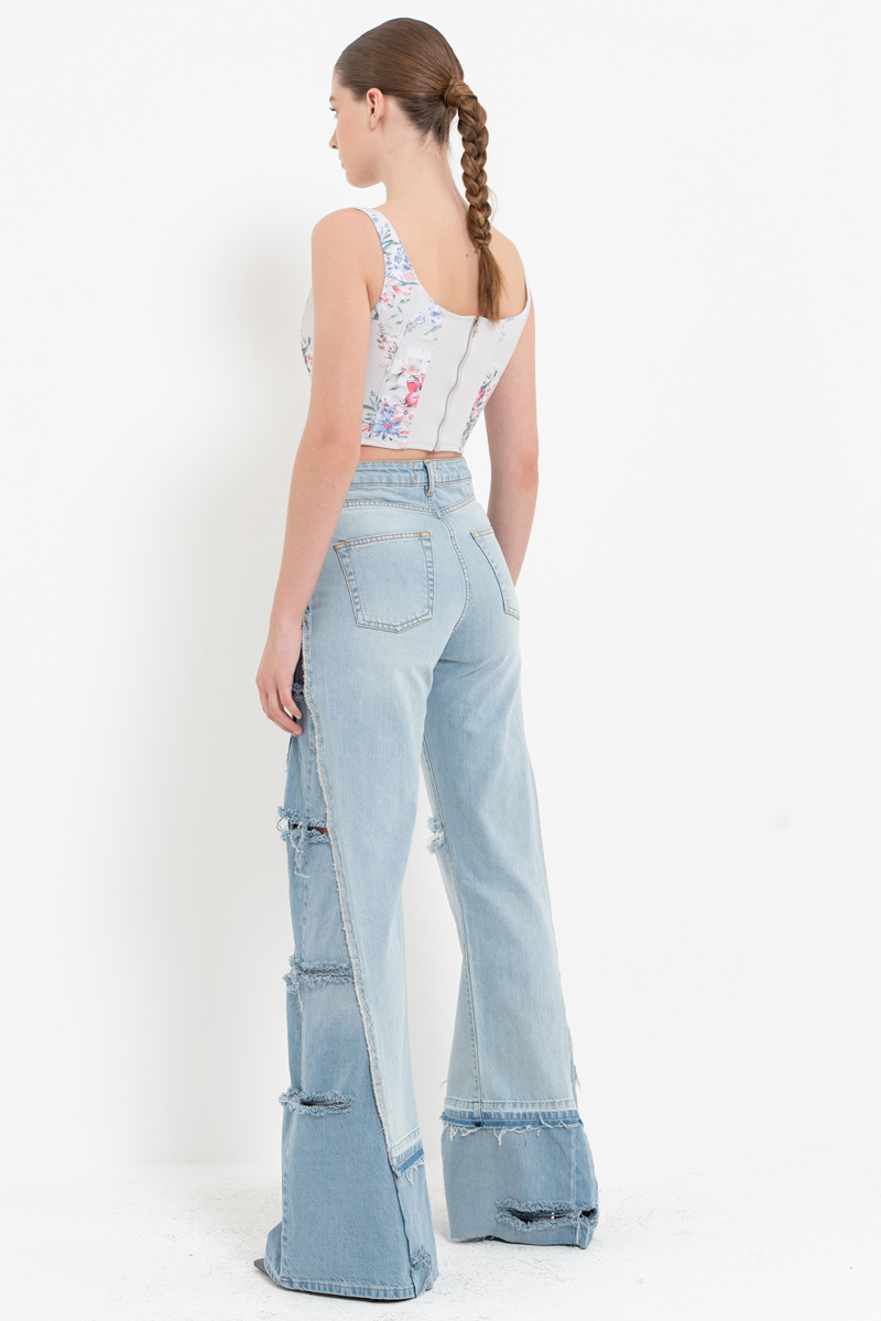 YEŞİL FUŞYA BÜYÜK ÇİÇEK Askılı Balenli Desenli Büstiyer