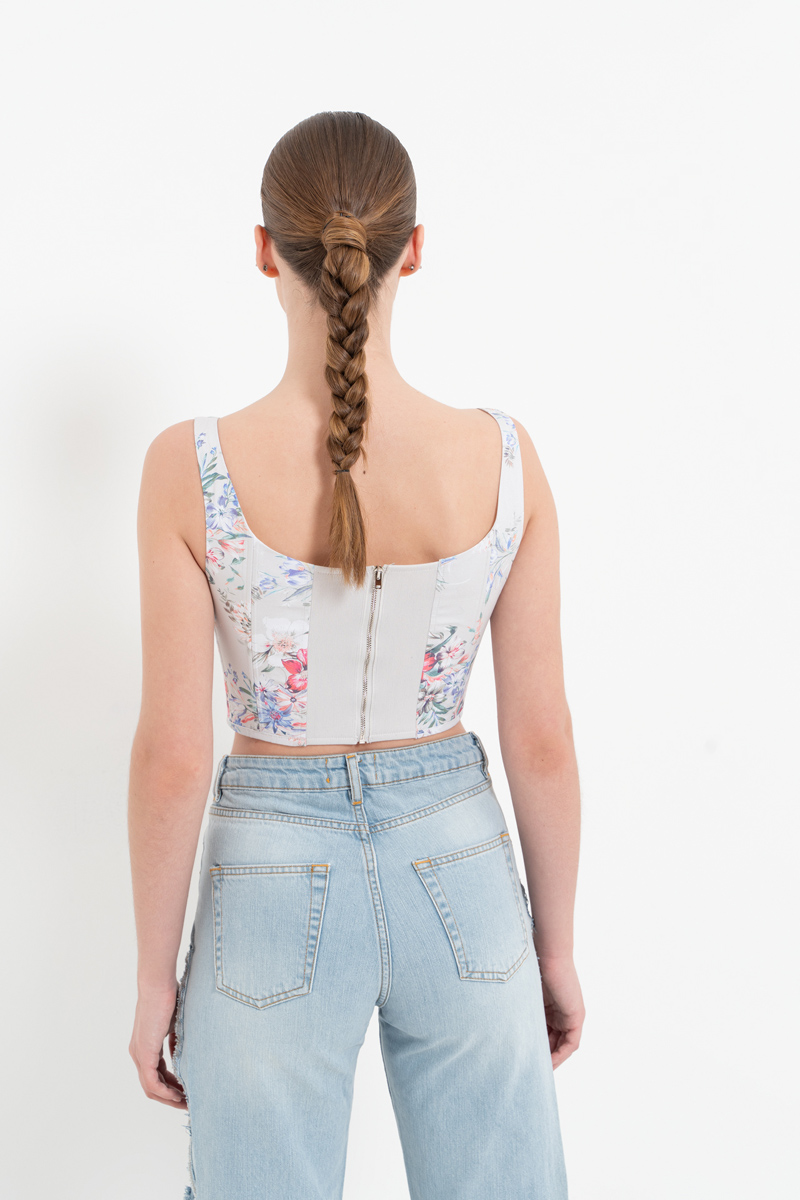 YEŞİL FUŞYA BÜYÜK ÇİÇEK Askılı Balenli Desenli Büstiyer