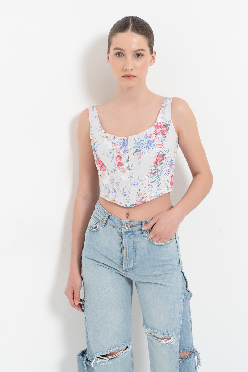 YEŞİL FUŞYA BÜYÜK ÇİÇEK Askılı Balenli Desenli Büstiyer