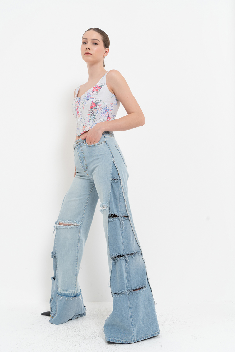 YEŞİL FUŞYA BÜYÜK ÇİÇEK Askılı Balenli Desenli Büstiyer