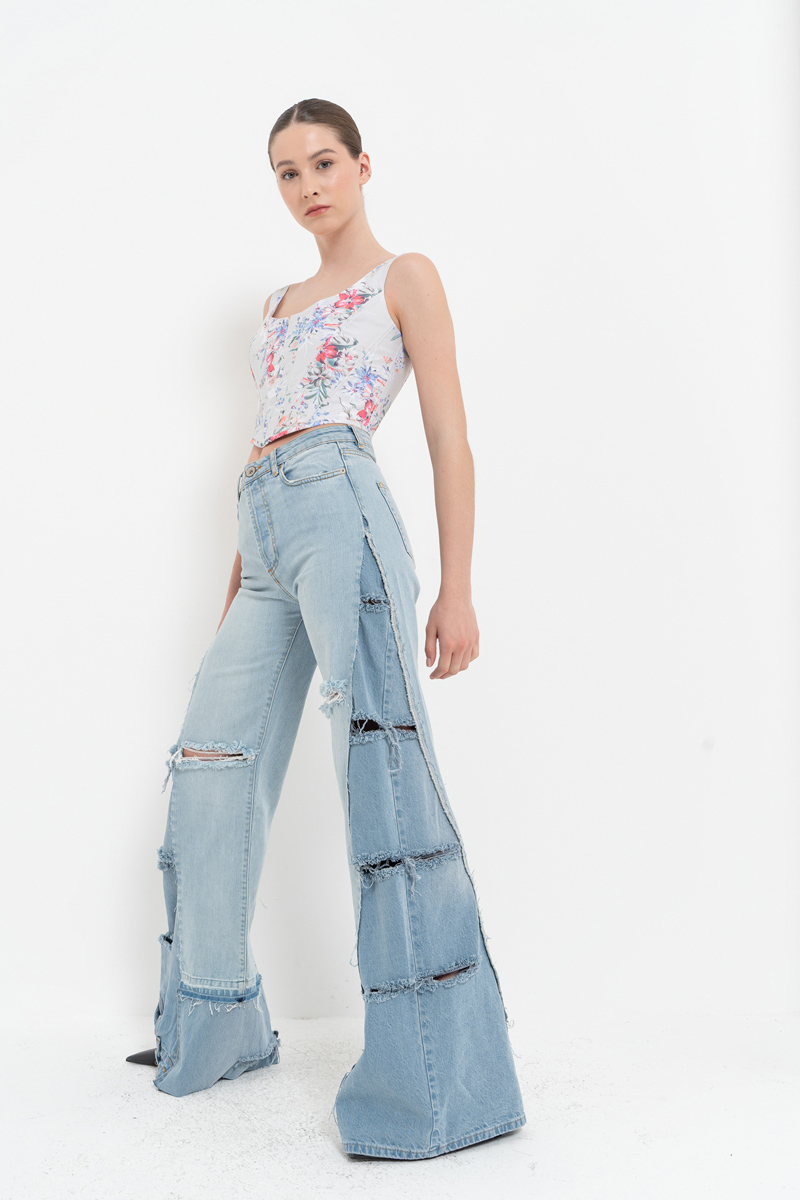 YEŞİL FUŞYA BÜYÜK ÇİÇEK Askılı Balenli Desenli Büstiyer