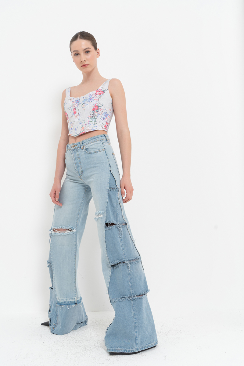 YEŞİL FUŞYA BÜYÜK ÇİÇEK Askılı Balenli Desenli Büstiyer