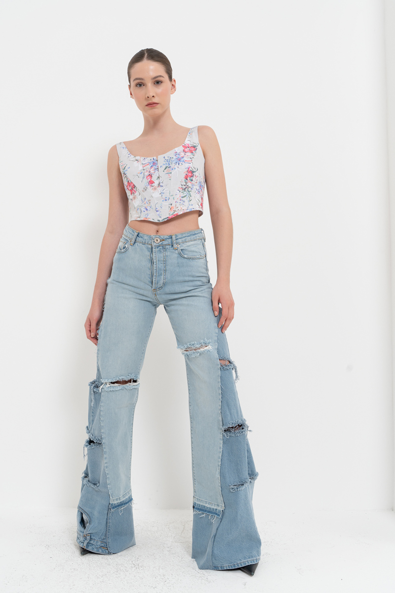 YEŞİL FUŞYA BÜYÜK ÇİÇEK Askılı Balenli Desenli Büstiyer