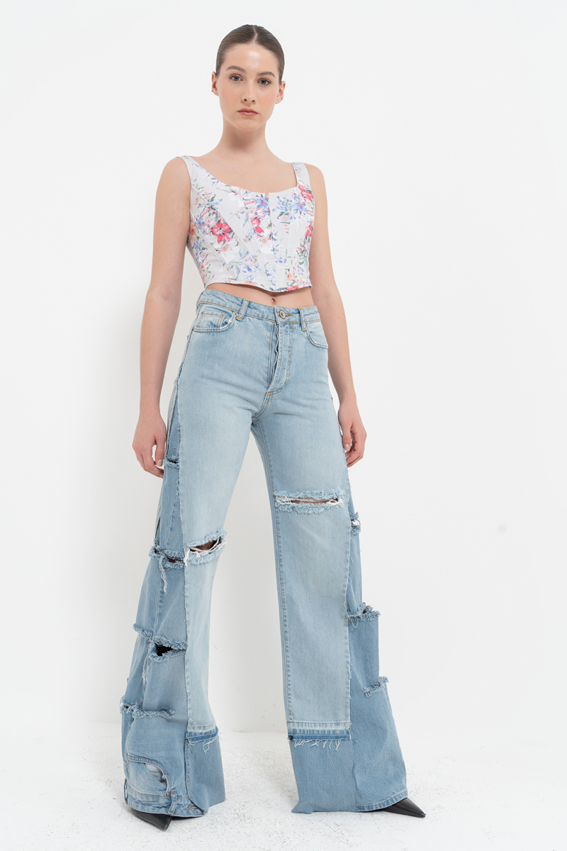 YEŞİL FUŞYA BÜYÜK ÇİÇEK Askılı Balenli Desenli Büstiyer