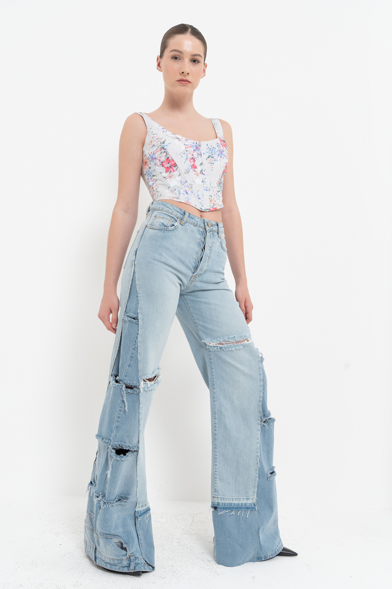 YEŞİL FUŞYA BÜYÜK ÇİÇEK Askılı Balenli Desenli Büstiyer