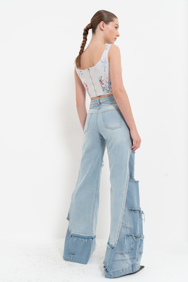 YEŞİL FUŞYA BÜYÜK ÇİÇEK Askılı Balenli Desenli Büstiyer