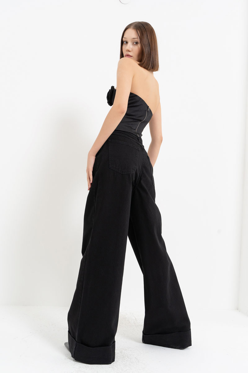 Siyah Gül Detaylı Kuşgözülü Büstiyer