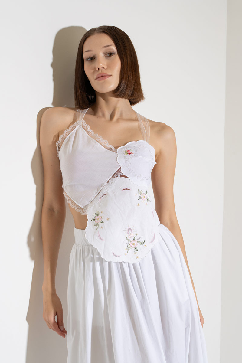 Off white Nakışlı Örgü Büstiyer