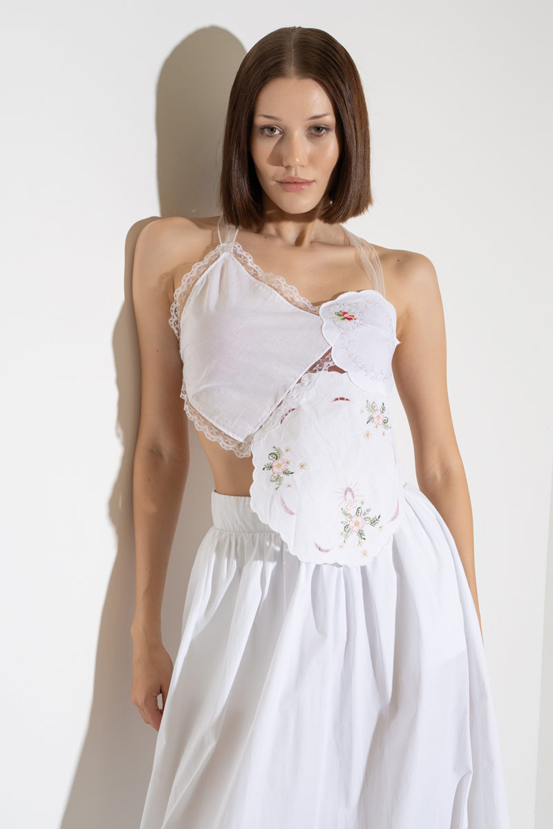Off white Nakışlı Örgü Büstiyer