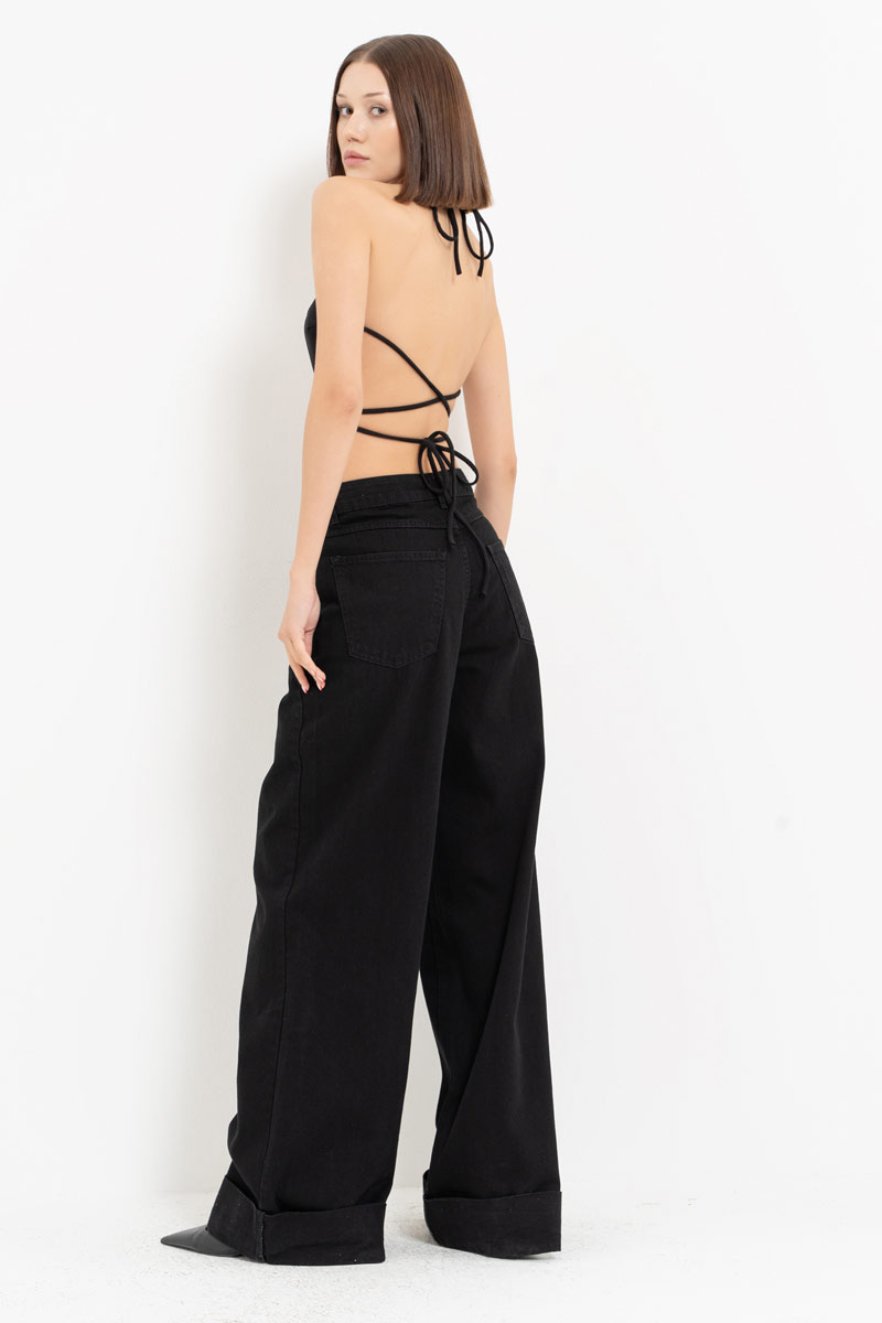 Siyah Bol Paça Kot Pantolon