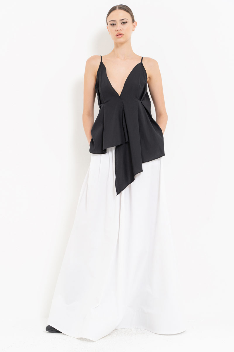 Siyah Askılı Asimetrik Poplin Bluz