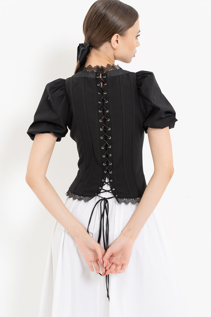 Siyah Sırtı Kuşgözü Detaylı Balenli Büstiyer