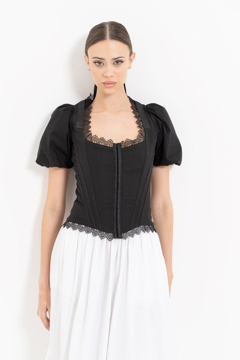 Siyah Sırtı Kuşgözü Detaylı Balenli Büstiyer