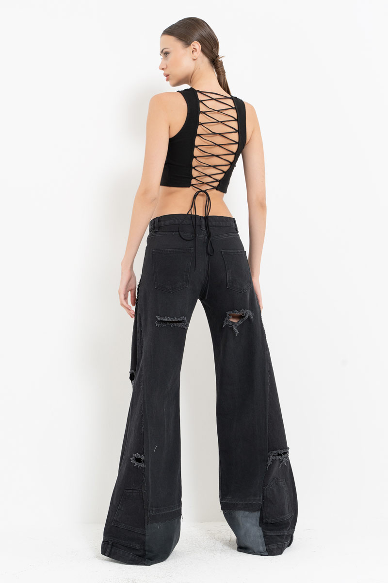 Siyah Sırtı Çapraz Bağlamalı Büstiyer