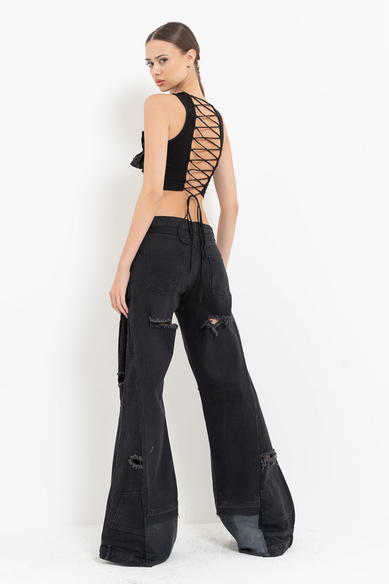 Siyah Sırtı Çapraz Bağlamalı Büstiyer