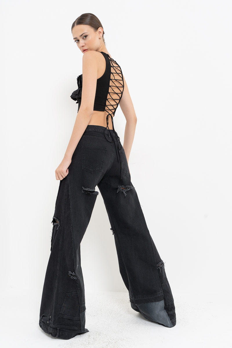 Siyah Sırtı Çapraz Bağlamalı Büstiyer