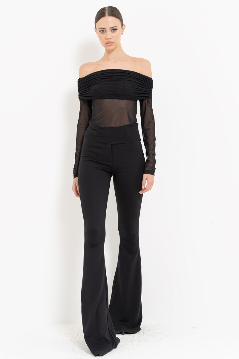 Siyah Madonna Yaka Tül Bluz