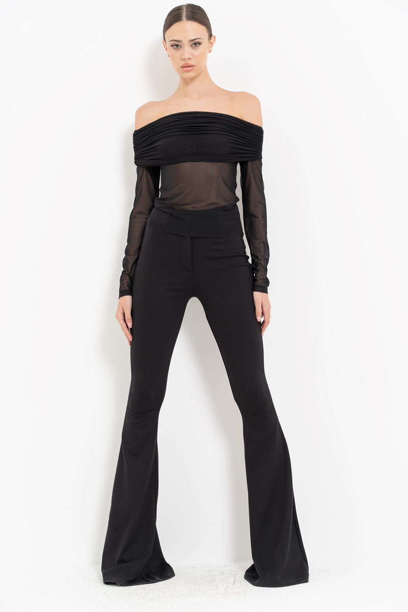 Siyah Madonna Yaka Tül Bluz