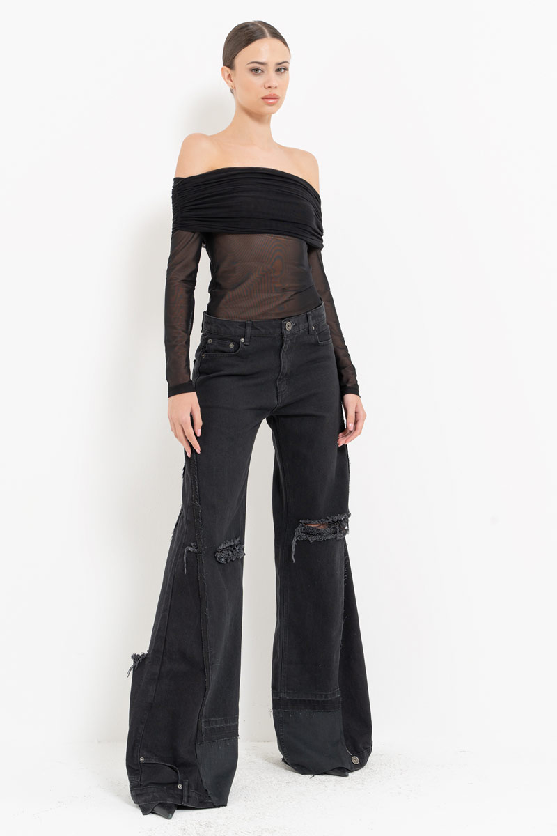 Siyah Madonna Yaka Tül Bluz