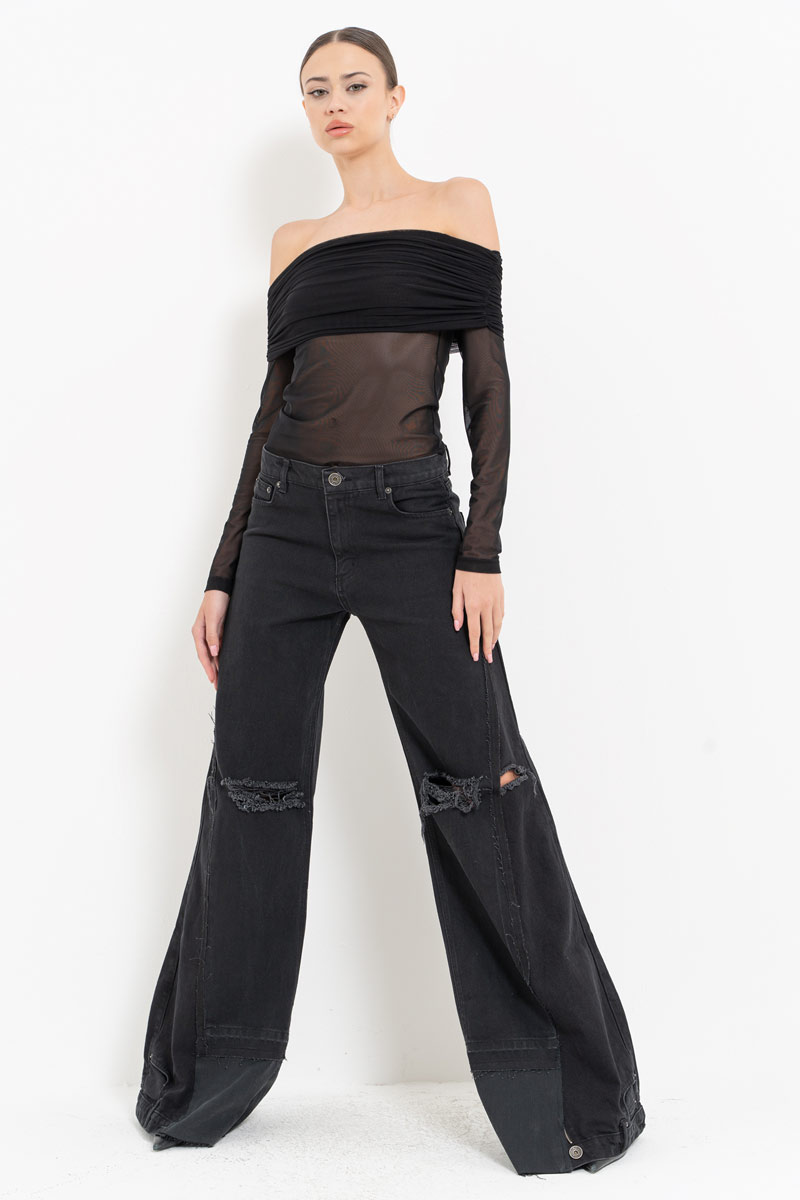 Siyah Madonna Yaka Tül Bluz