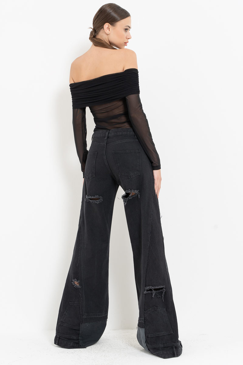 Siyah Madonna Yaka Tül Bluz