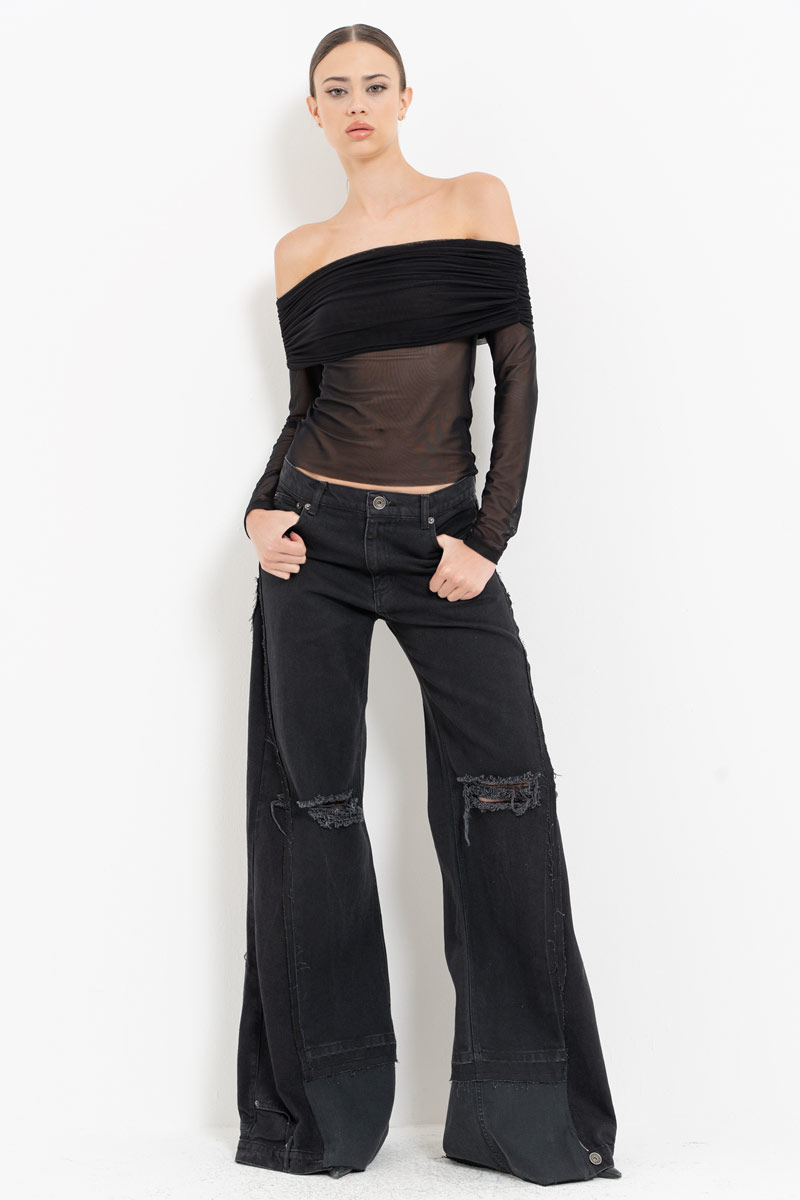 Siyah Madonna Yaka Tül Bluz