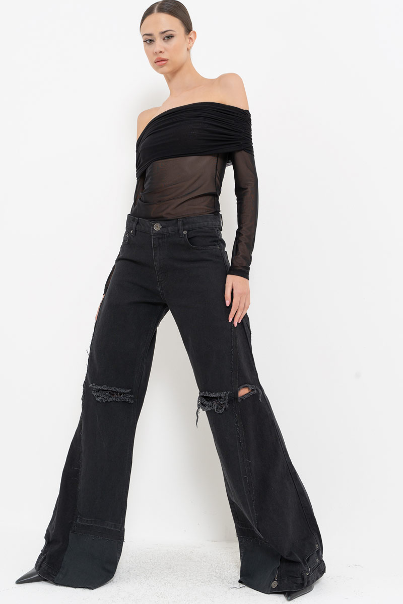 Siyah Madonna Yaka Tül Bluz