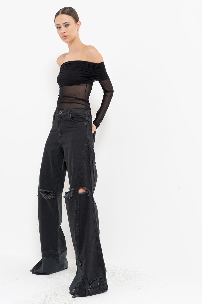 Siyah Madonna Yaka Tül Bluz