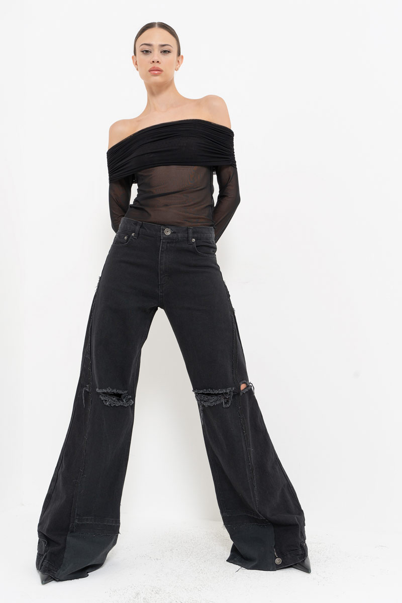 Siyah Madonna Yaka Tül Bluz