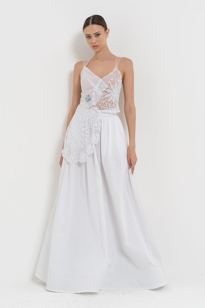 Off white Nakışlı Örgü Büstiyer