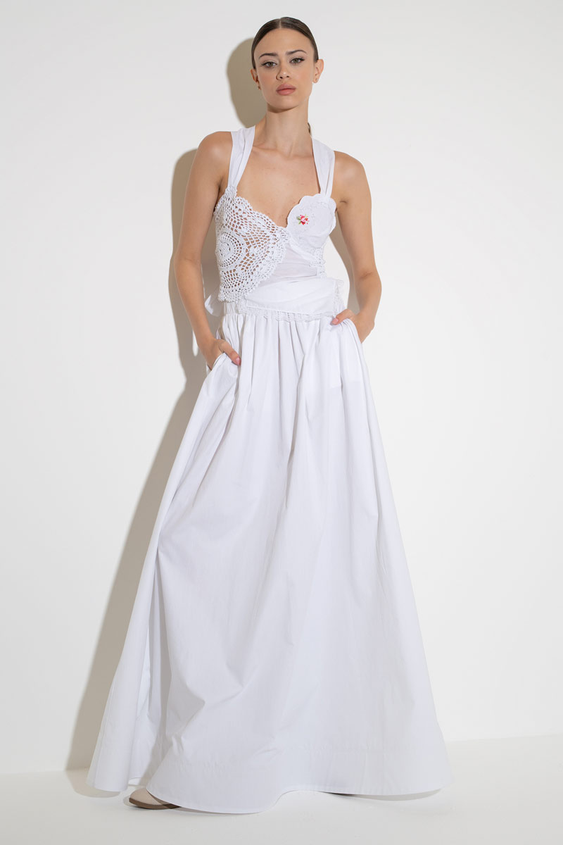 Off white Beli Lastikli Cepli Uzun Poplin Etek