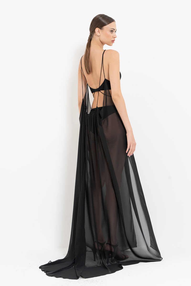 Sheer Black Cami Chiffon Dress With Bodysuit | Kikiriki