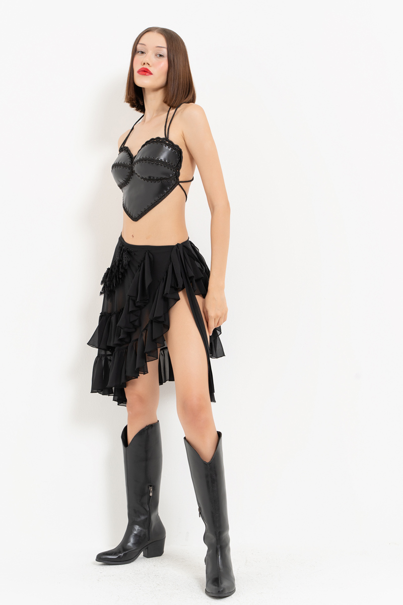 Siyah Kalp Yaka Mini Büstiyer