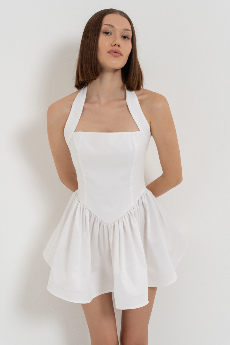 Off white Boyundan Bağlamalı Mini Poplin Elbise