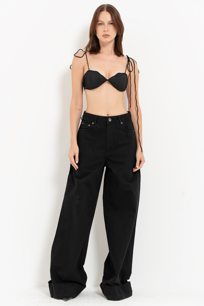 Siyah Biye Bağlamalı Büstiyer