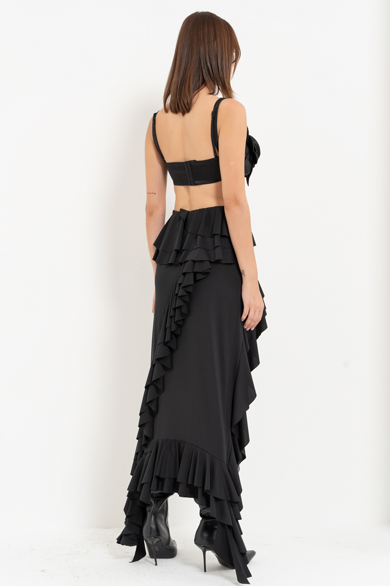 Siyah Askılı Çiçekli Saten Büstiyer