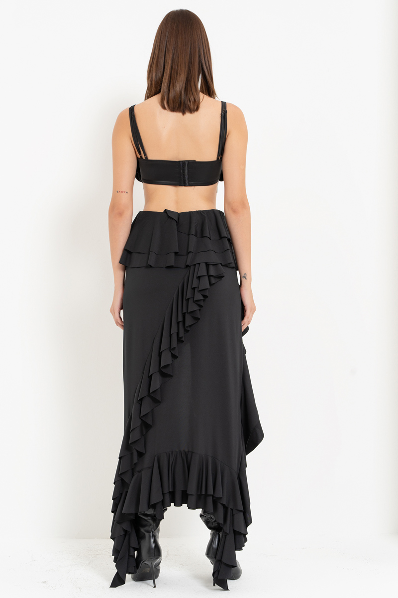 Siyah Askılı Çiçekli Saten Büstiyer