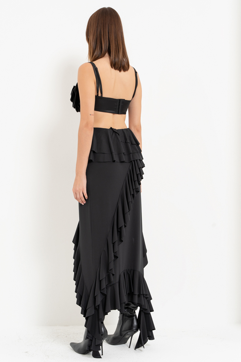 Siyah Askılı Çiçekli Saten Büstiyer