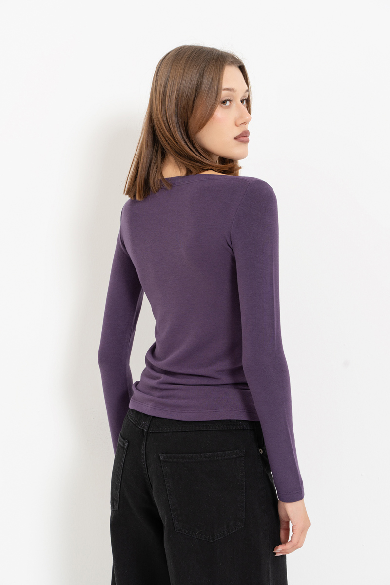 Light Purple Boat-Neck Long-Sleeve Top
