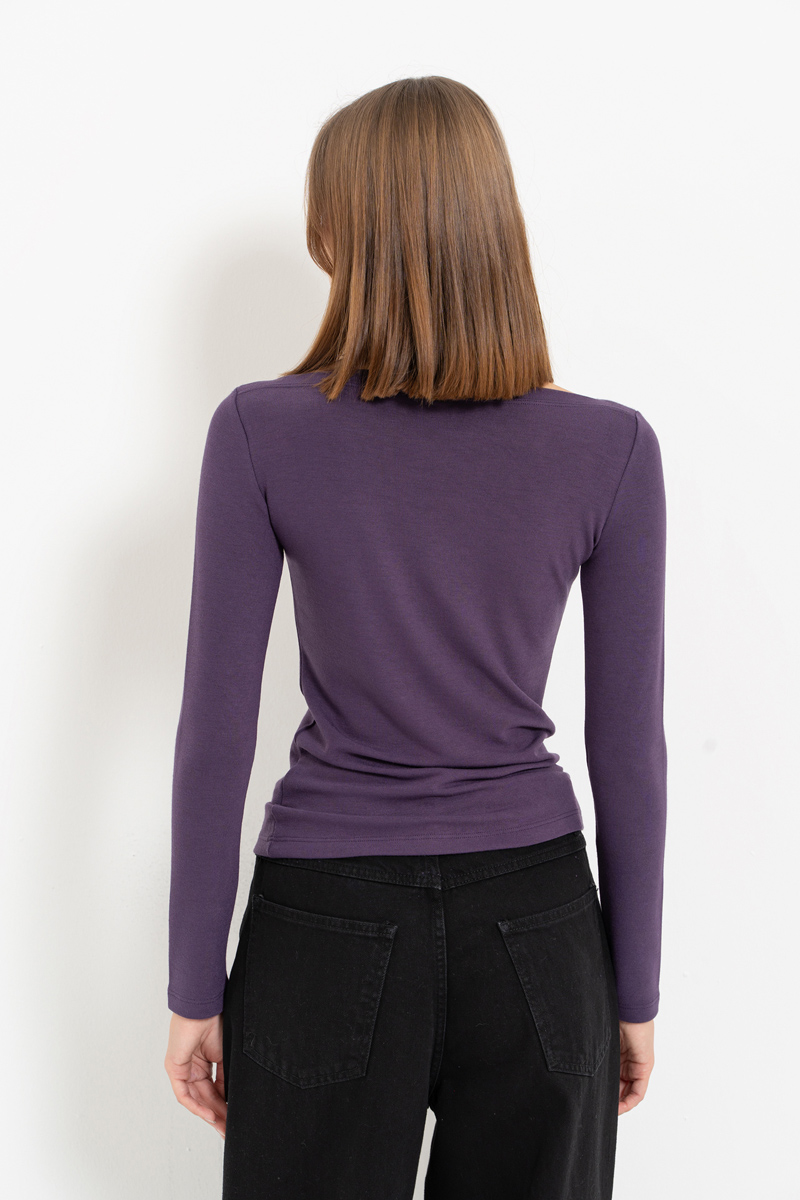 Light Purple Boat-Neck Long-Sleeve Top