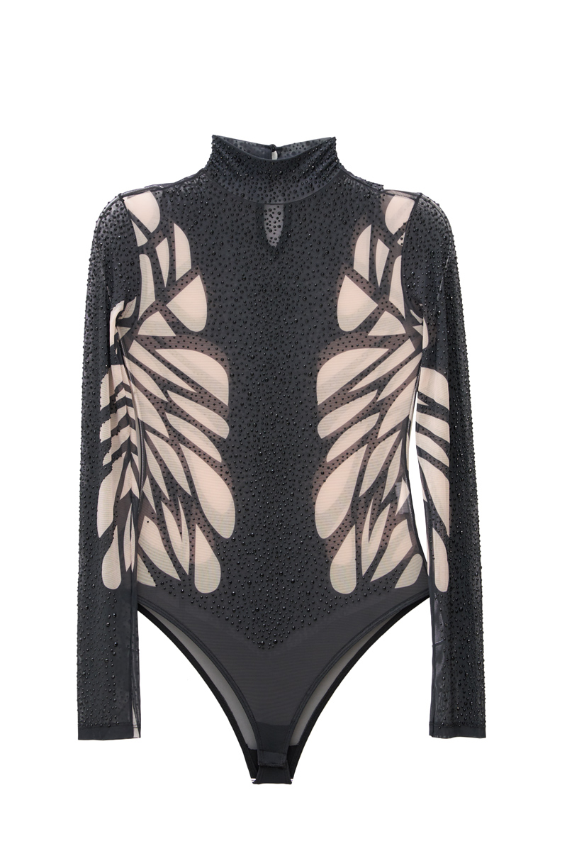 Kontrast Black-Nude Taşlı Body