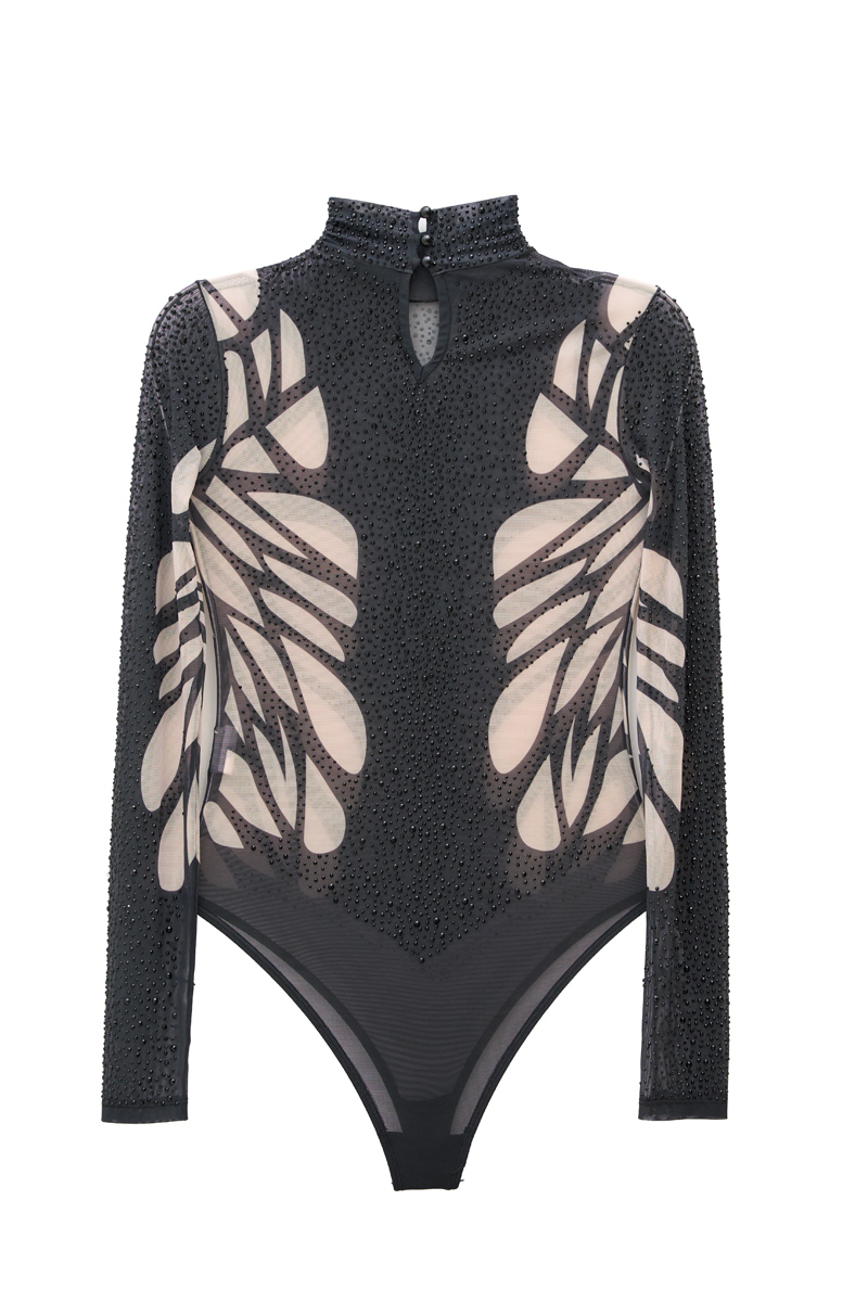 Kontrast Black-Nude Taşlı Body