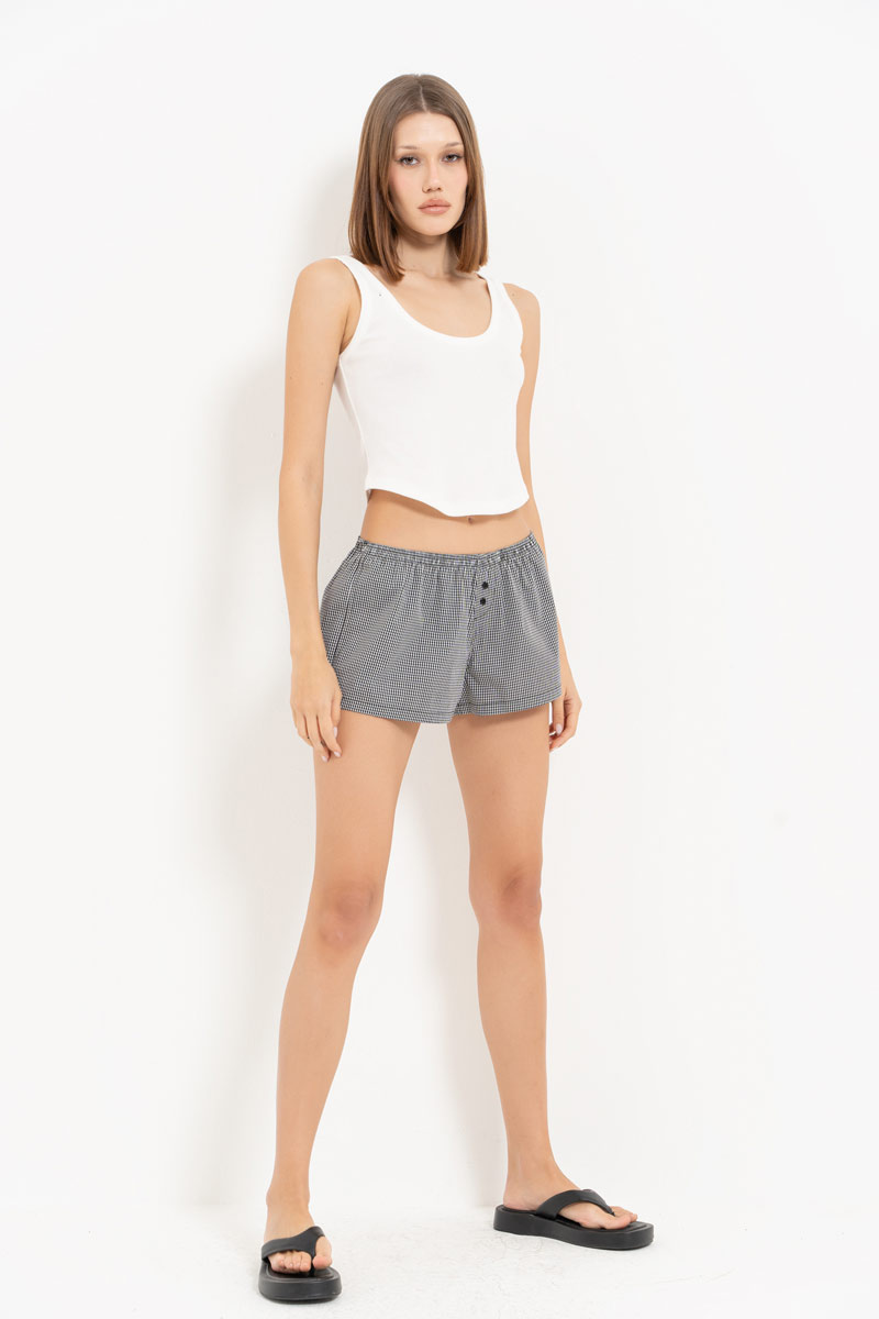 Black-White Striped Mini Shorts with Elasticated Waist