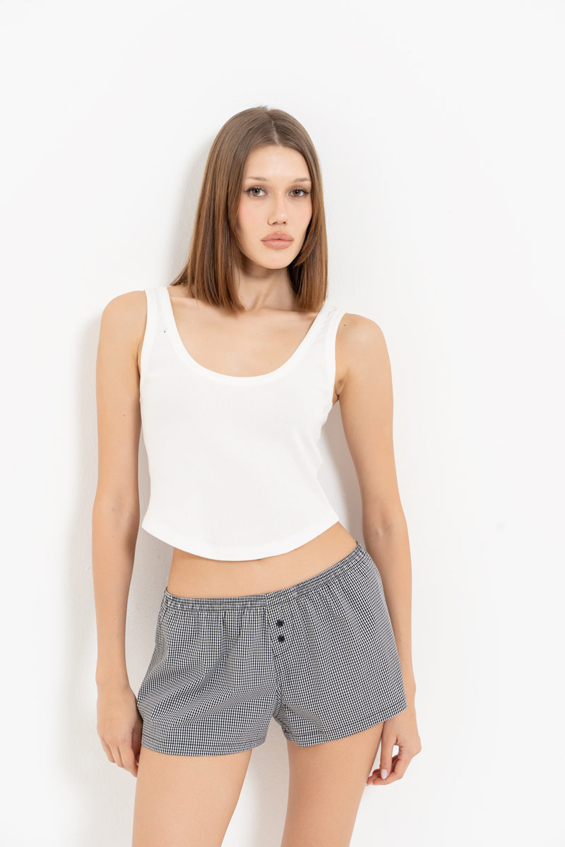 Black-White Striped Mini Shorts with Elasticated Waist