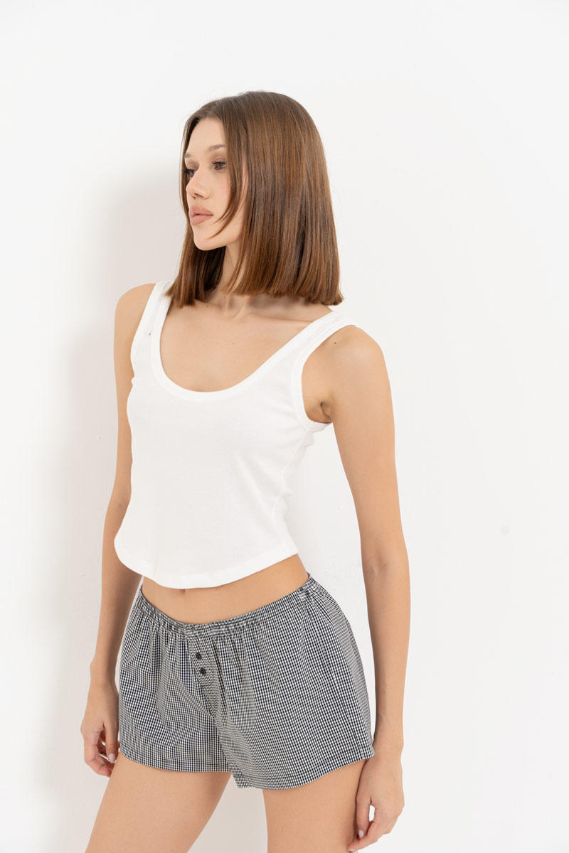 Black-White Striped Mini Shorts with Elasticated Waist