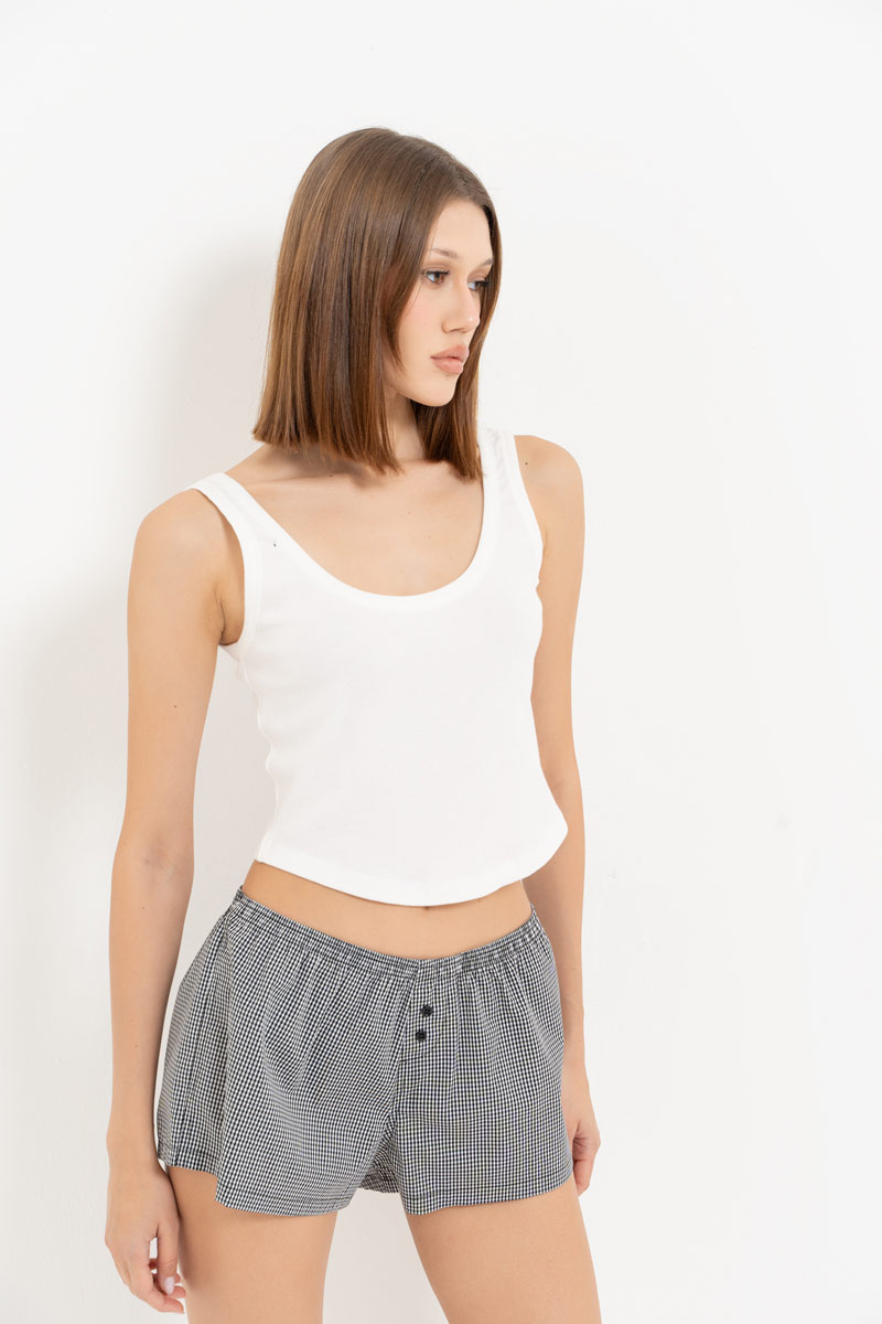 Black-White Striped Mini Shorts with Elasticated Waist