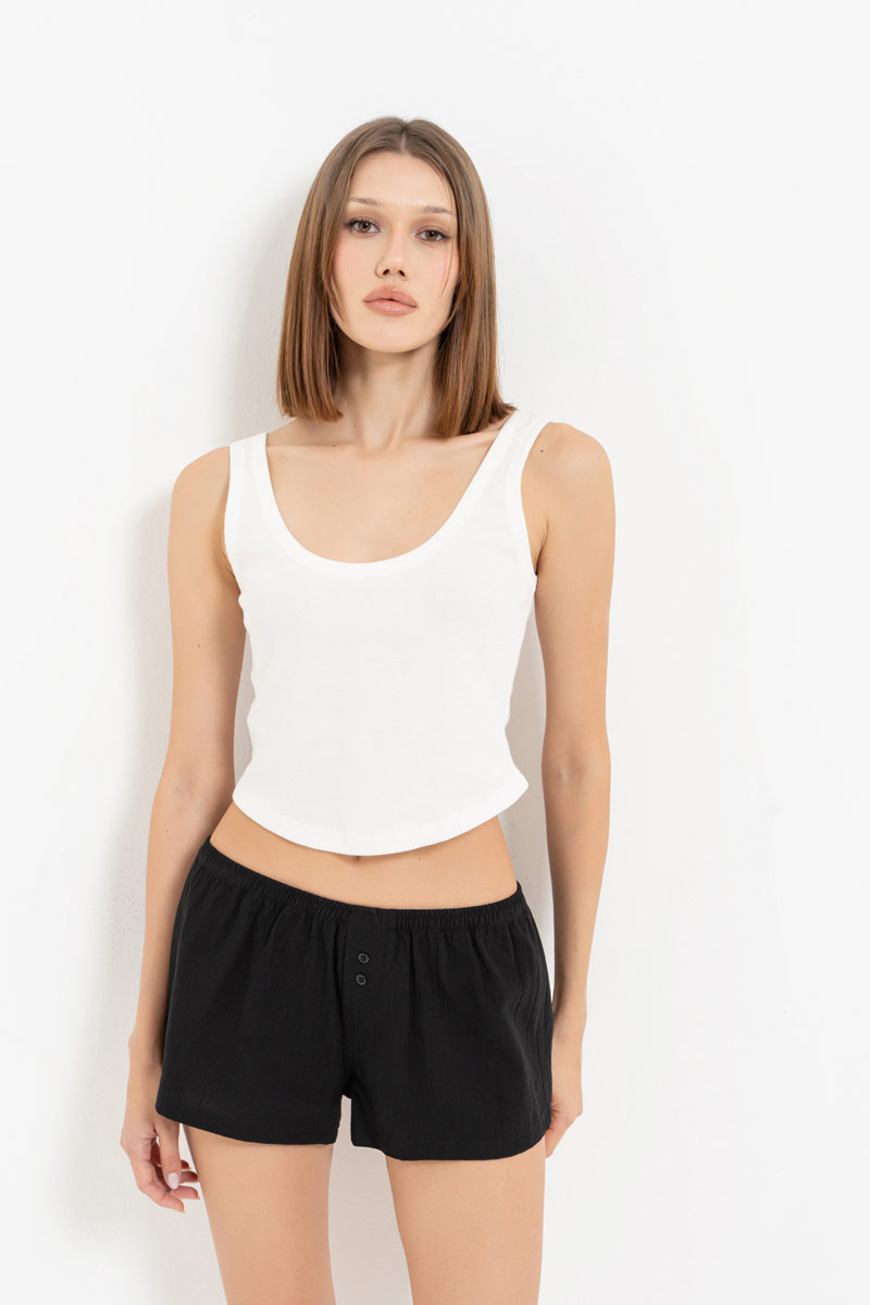 Black Mini Shorts with Elasticated Waist